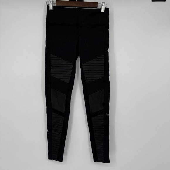 ALO Yoga Pants - Alo Yoga Moto Leggings Black High Wst Ribbed Paneled Athletic Activewear Small